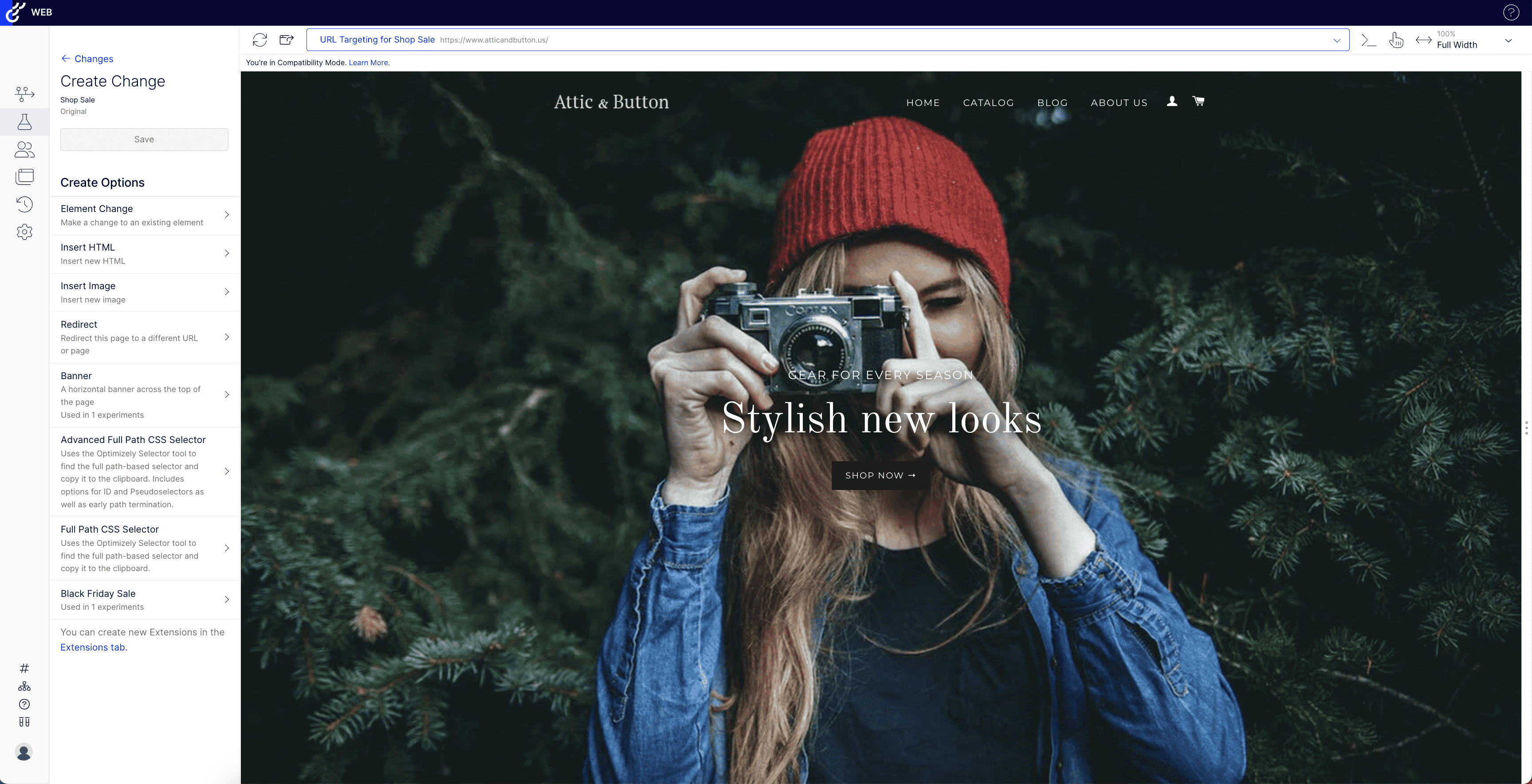 screenshot of Web Experimentation